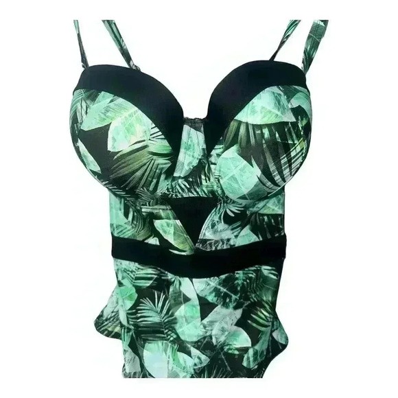 Torrid Vixen Green Palm One Piece Cut-out Swimsuit, Size 3 & 5 - Picture 2 of 9
